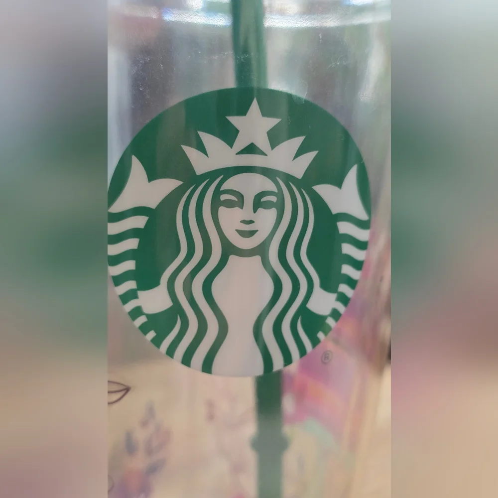 Starbucks Pink & Green Reusable Cold Cup with Straw‎